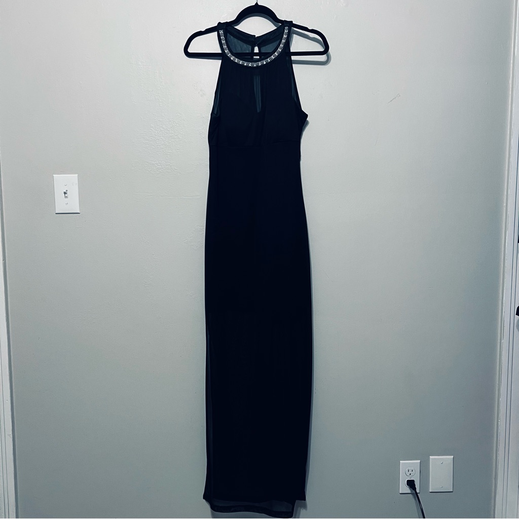 Vintage Y2k High Neck Sheer Beaded Black Dark Fairy Whimsy Halter Maxi Dress 13